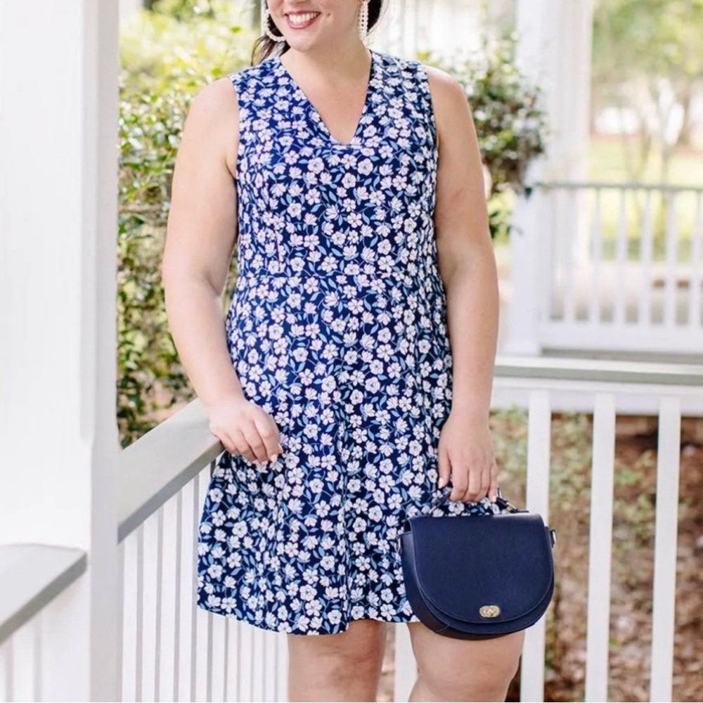 Draper James Floral Love Circle Dress Navy Cotton Sleeveless Fit & Flare size 16